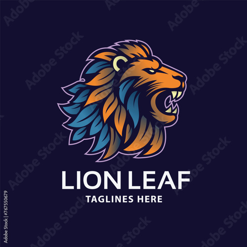 colorful lion face with leaves hair symbol