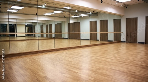 A classroom with a wall of mirrors perfect for dance and movement classes