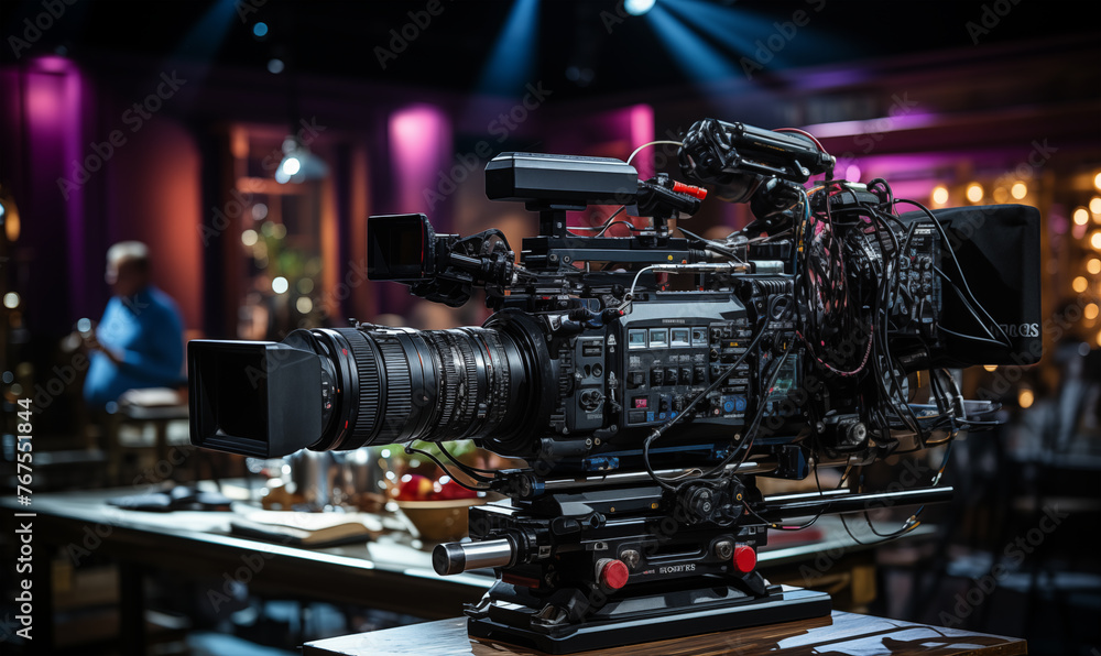 Broadcasting station's high-end video camera (broadcasting station background) Broadcasting station's high-end video camera (broadcasting station background)