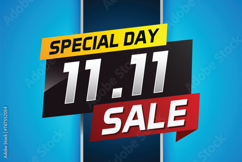 11.11 Special day sale word concept vector illustration with ribbon and 3d style for use landing page, template, ui, web, mobile app, poster, banner, flyer, background, gift card, coupon

