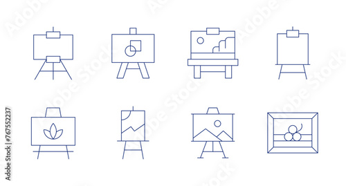Canvas icons. Editable stroke. Containing canvas, painting. © Spaceicon
