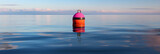 Photograph Depicting a Colorful, Weathered Buoy Adrift amid a Tranquil Body of Water