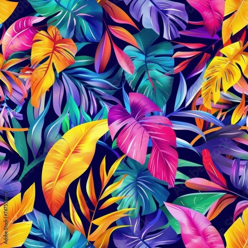 Vibrant tropical leaves seamless pattern
