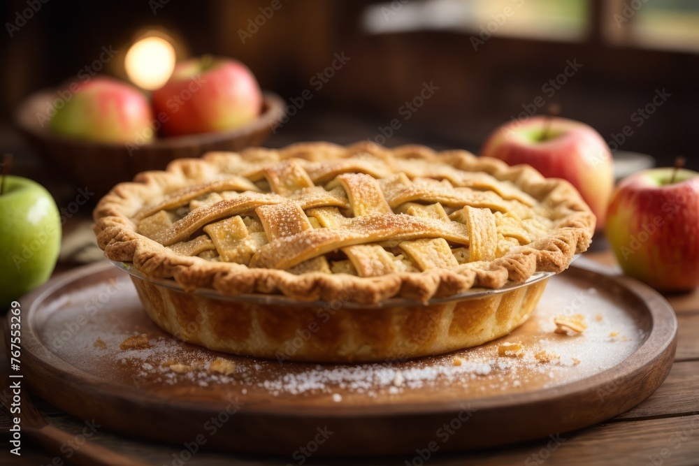 homemade sweet apple pie with sprinkled sugar on wooden board, delicious restaurant food menu homemade sweet apple pie with sprinkled sugar on wooden board, delicious restaurant food menu