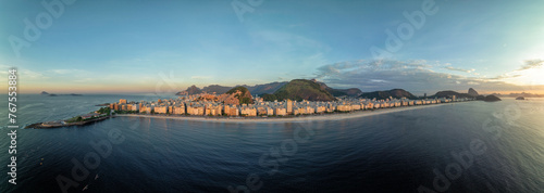 Aerial panorama of Copacabana Beach and skyline of Rio de Janeiro, Brazil