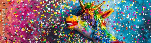 A vibrant pinata surrounded by a burst of confetti captures the joy of a festive celebration.