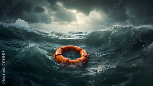 Lifebuoy floating on the sea, symbolizing safety © ma