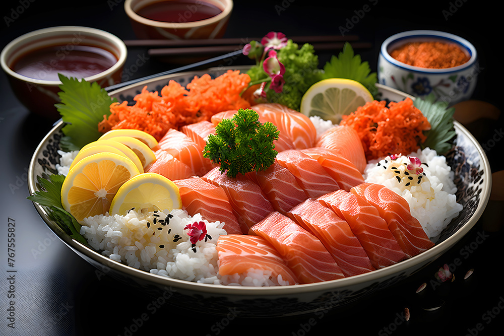 Rainbow Sushi Roll with salmon, eel, tuna, avocado, royal prawn, cream cheese Philadelphia, caviar tobica, chuka. Sushi menu. Japanese food. Rainbow Sushi Roll with salmon, eel, tuna, avocado, royal prawn, cream cheese Philadelphia, caviar tobica, chuka. Sushi menu. Japanese food.