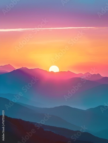 Breathtaking Sunrise Over Rugged Mountain Landscape Inspires Optimism and Motivation