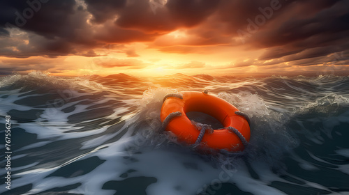 Lifebuoy floating on the sea, symbolizing safety