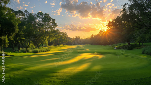 夕陽が差し込む 春夏シーズンのゴルフ場 photo