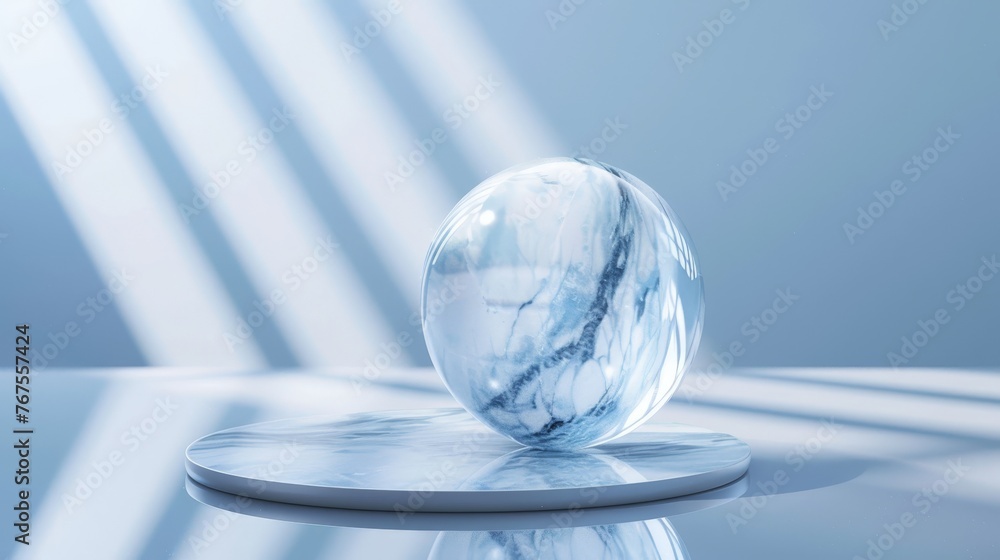 pedestal with marble glass icy ball, background backdrop pedestal with marble glass icy ball, background backdrop