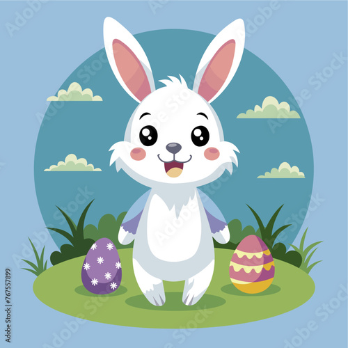 Happy easter bunny and egg vector illustration