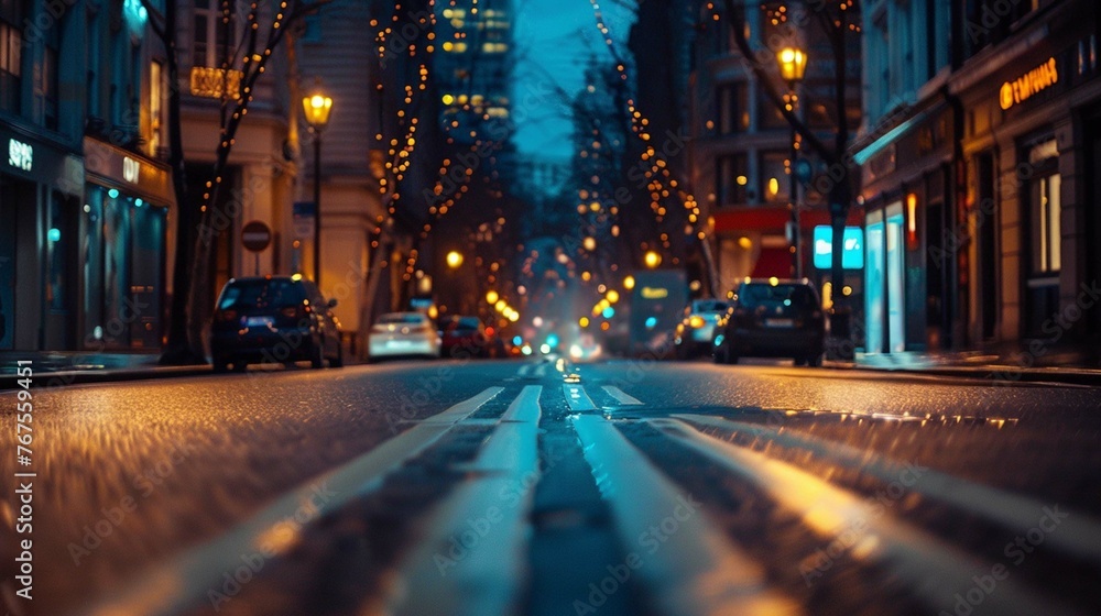 Dark background scene of empty street, night view, night city