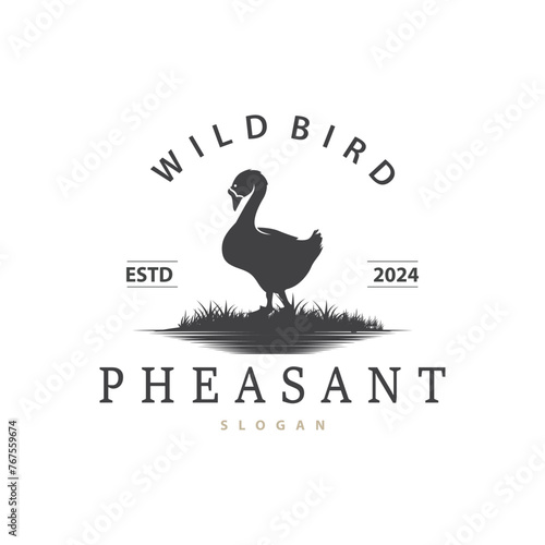 Stork Bird Logo, Heron, Grass, And River Design, Vector Simple Template illustration
