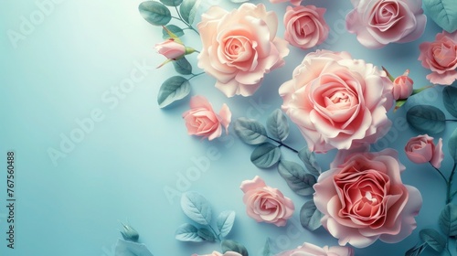 Blooming Summer Roses  Delicate and Festive Floral Bouquet on Soft Pastel Background for Floral Cards and More