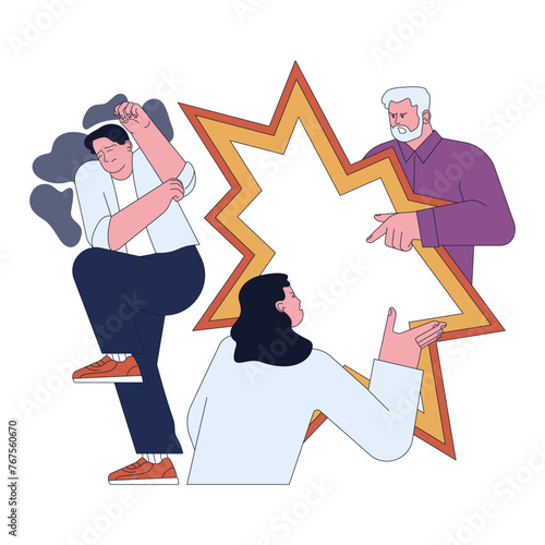 Fear of conflict. Tension-filled character scared of two people in verbal