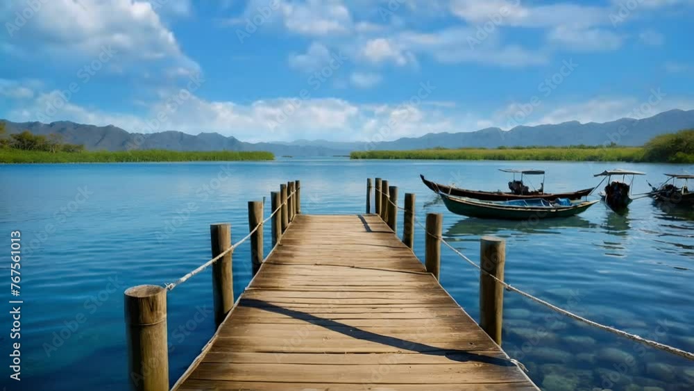 wooden pier on the lake, seamless looping 4k animation video background wooden pier on the lake, seamless looping 4k animation video background