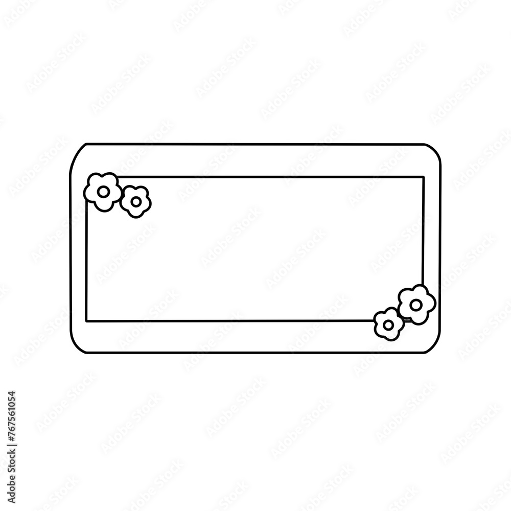 A white background with a black square with flowers on it A white background with a black square with flowers on it