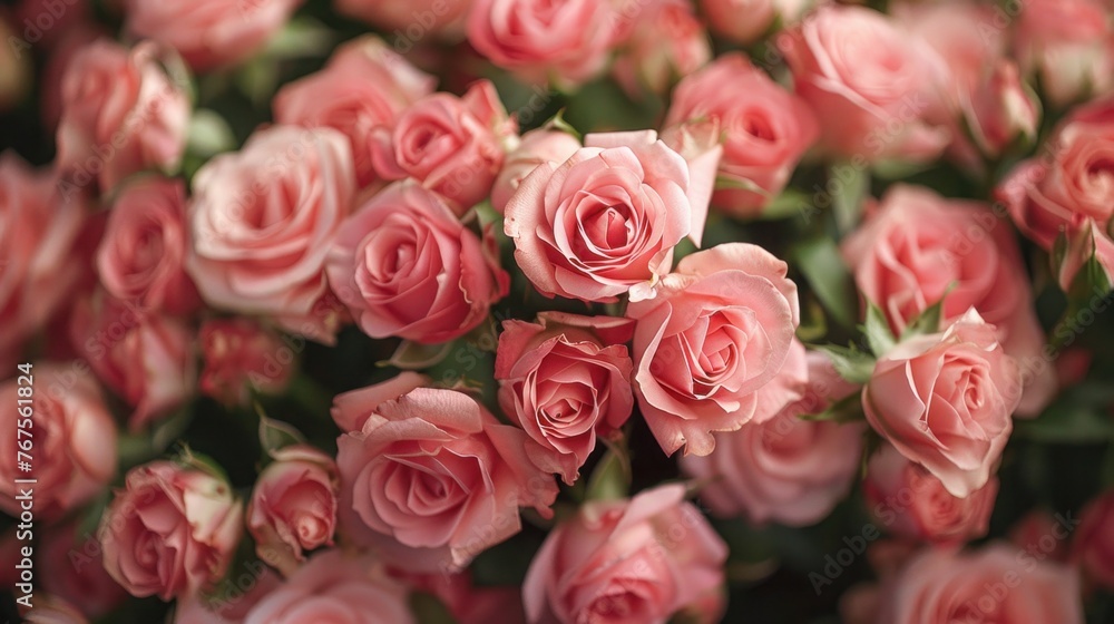 Softly Blushing Pink Roses Blooming in a Garden