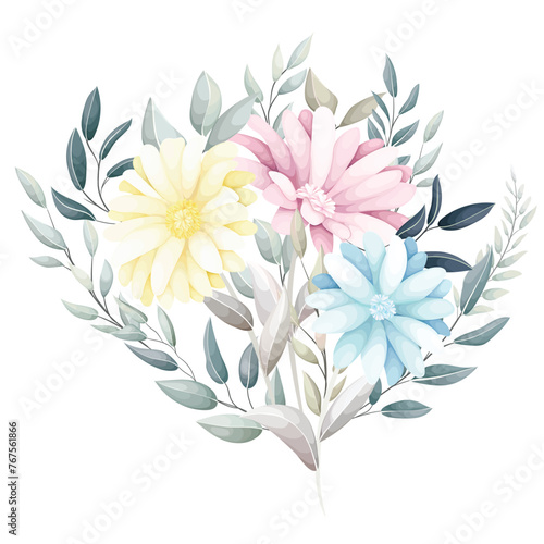 hand drawn aster  flowers wreath bouquet