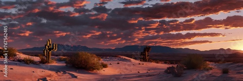 imagen 8k hiperrealista de atardecer en el desierto