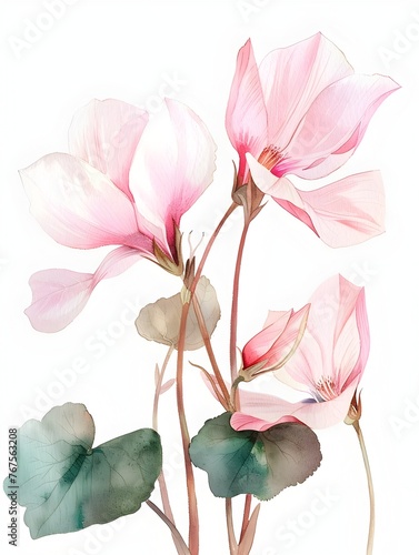Delicate Cyclamen Blooms in Soft Watercolor Palette