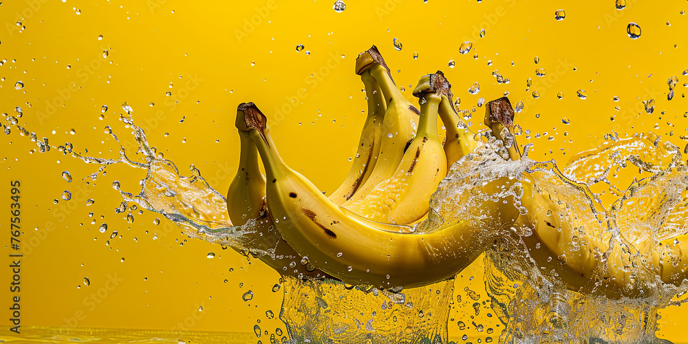 a bunch of bananas are being thrown into water, splashing and floating, generative AI