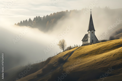 Catholic church on a sunny day in the mountains. religion and christianity © photosaint
