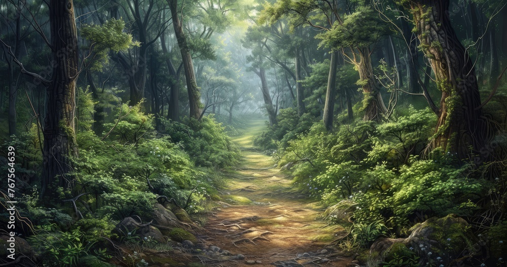 Mystical Woodland Path Illustration
