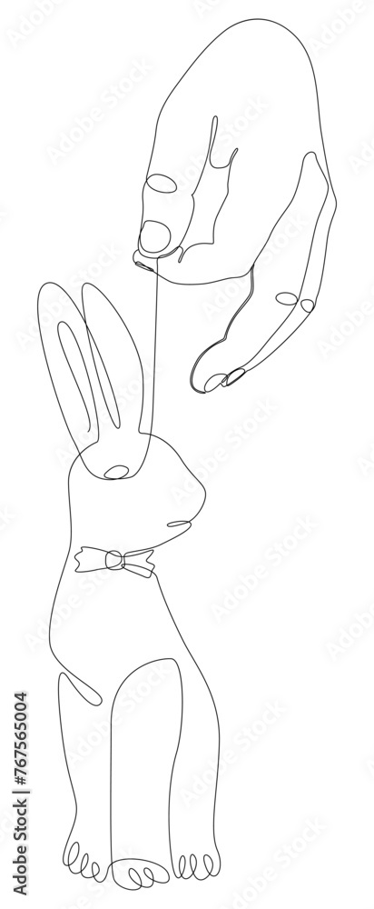 One continuous line of hand with Easter Bunny. Thin Line Illustration vector concept. Contour Drawing Creative ideas. One continuous line of hand with Easter Bunny. Thin Line Illustration vector concept. Contour Drawing Creative ideas.