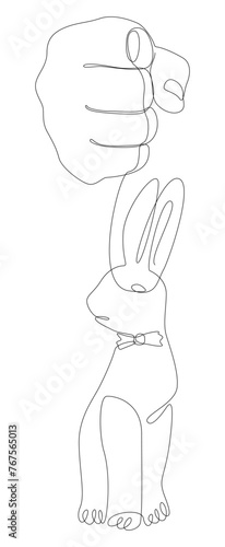 One continuous line of hand with Easter Bunny. Thin Line Illustration vector concept. Contour Drawing Creative ideas.