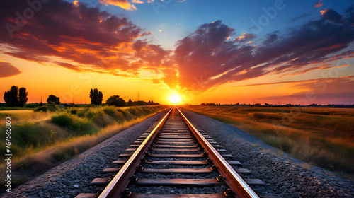 railway road against the backdrop of sunset. transport industry