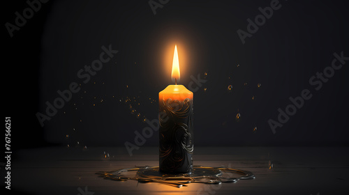 A lonely candle illuminates the foggy room with its beam