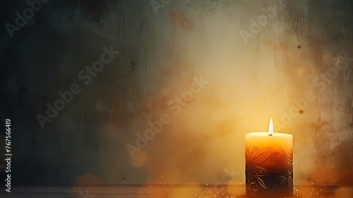 A lonely candle illuminates the foggy room with its beam