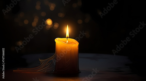 A lonely candle illuminates the foggy room with its beam