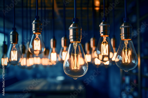 set of glowing electric lamps in a cafe room. electric lamp. home interior and equipment. lighting in the house