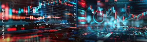 Wallpaper Mural A high-tech background with digital screens displaying financial software applications, highlighting fintech innovations, Torontodigital.ca