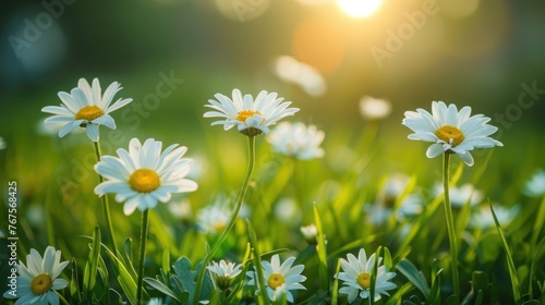 Beautiful Daisy Flowers in Green Grass with Shallow Depth of Field - Nature's Delight