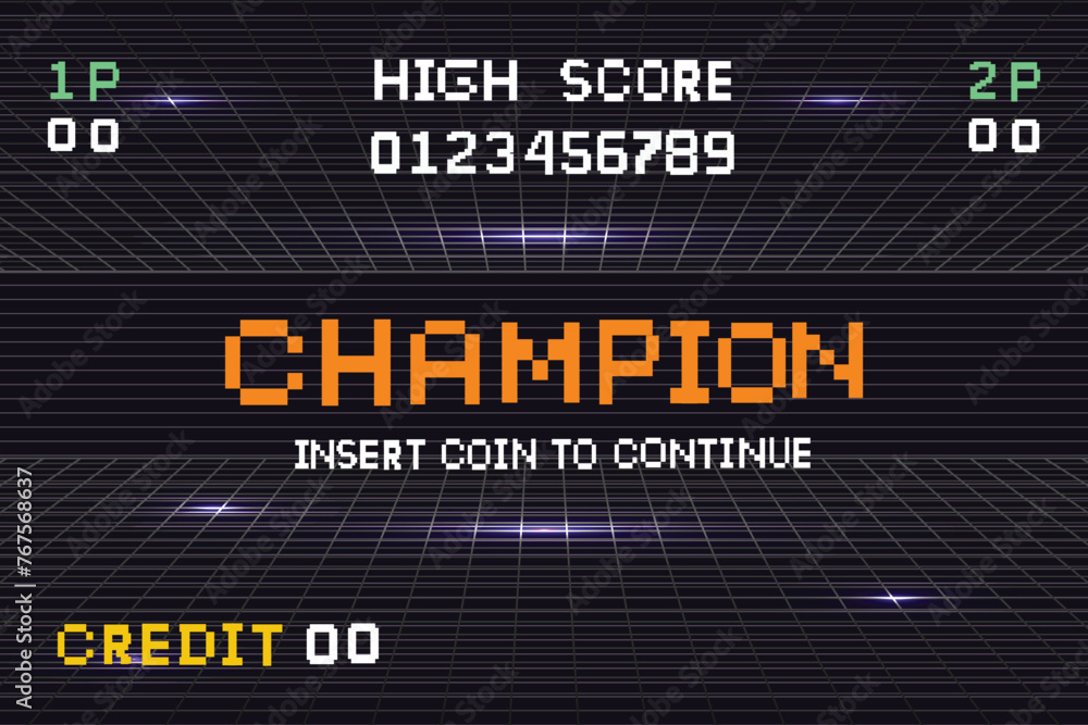 Obraz premium Pixel art 8-bit champion text on black background