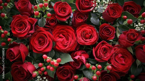 Vibrant Red Rose Bouquet  Perfect Floral Background