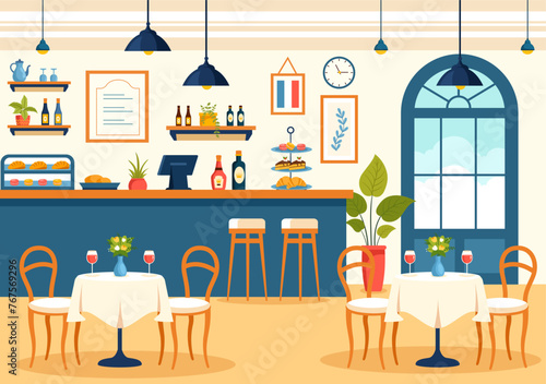 French Cuisine Restaurant Vector Illustration with Various Traditional or National Food Dish of France on Flat Style Cartoon Background
