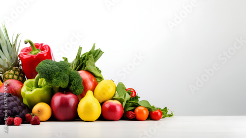 Assortment of Fresh fruits mixed on white background Fresh fruits Wide banner Generative AI 