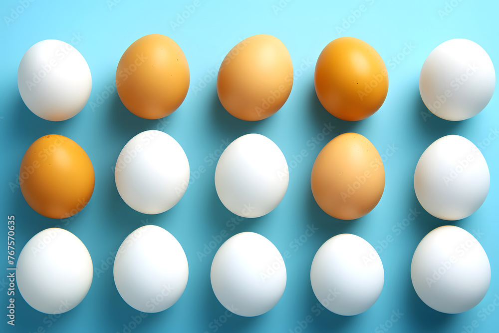 chicken eggs on a blue background. breakfast food chicken eggs on a blue background. breakfast food