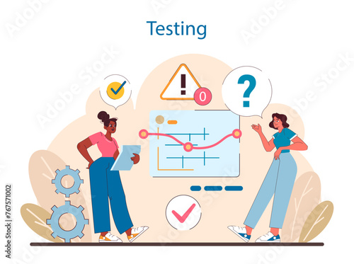 Testing stage in IT project management. Highlights the critical evaluation of software functionality