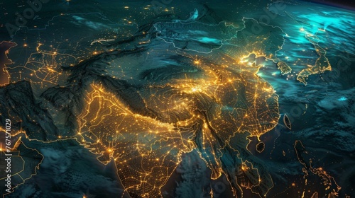 The Earth as seen from space during the night, showcasing city lights, oceans, and continents illuminated in darkness.