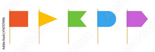 Toothpick food flag paper small 3d icon. Toothpick stick mockup isolated pennant.