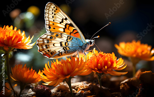 colored butterfly on a background of flowers. insects. Flora and fauna