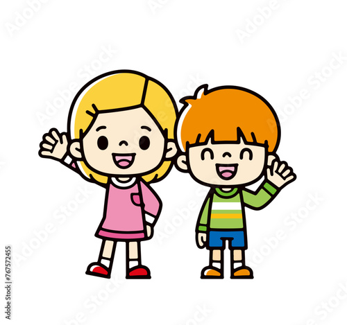 Clip art of smiling and waving children