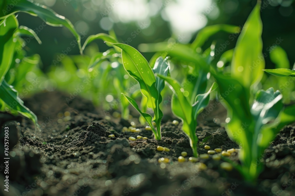 Field of corn is growing in dirt Field of corn is growing in dirt